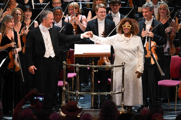 Master of the King's Music Errollyn Wallen with conductor Sakari Oramo Master of the King's Music Errollyn Wallen with conductor Sakari Oramo