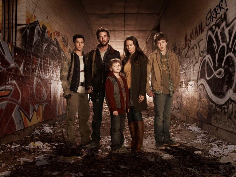 The cast of 'Falling Skies' apparently lost in the Hammersmith tube station underpass