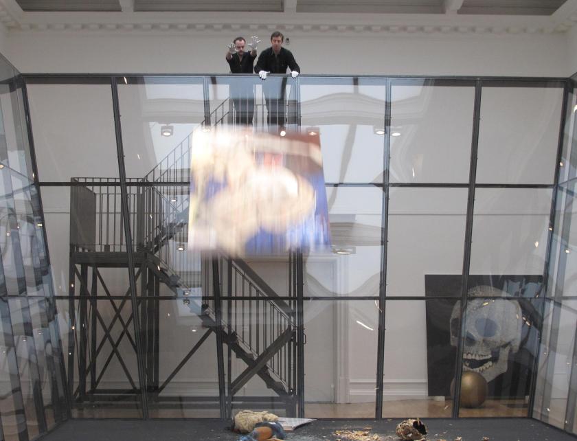 Assistants despatch works into the Art Bin
