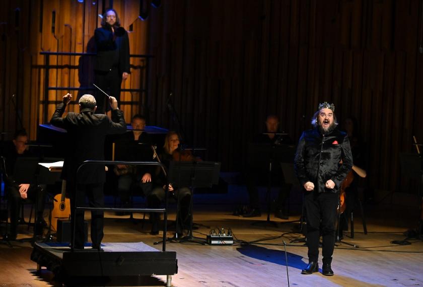 Josep Pons, member of the BBC Symphony Orchestra, Derek Ballard and Thomas-Johannes Mayer in Ullmann's 'The Emperor of Atlantis'