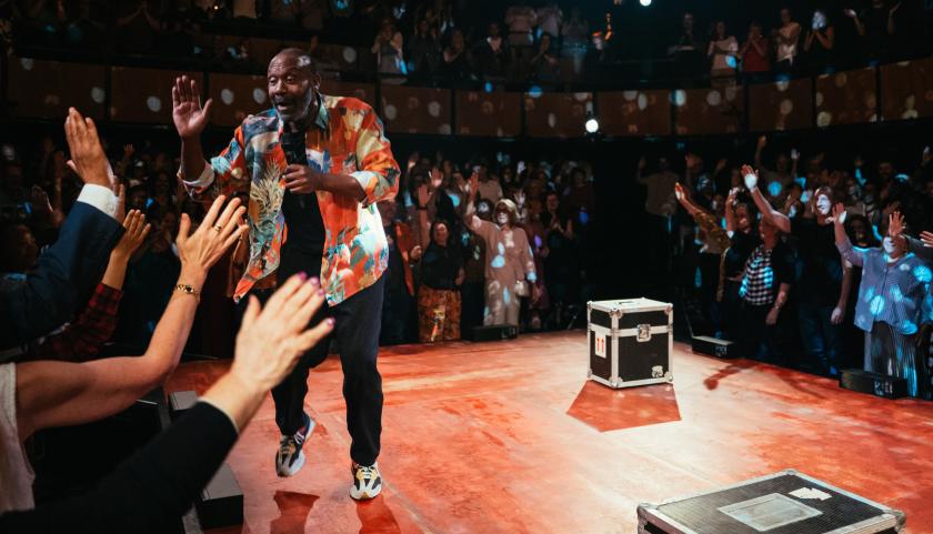 High-fives not hand-wringing: Lenny Henry in action