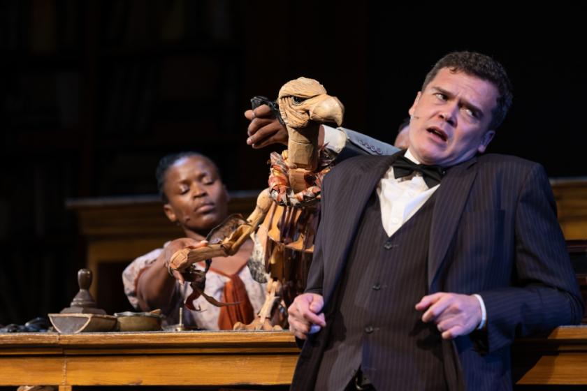 Wessel Pretorius as Mephistopheles converses with a vulture in Handspring Puppet Company's 'Faustus in Africa!'