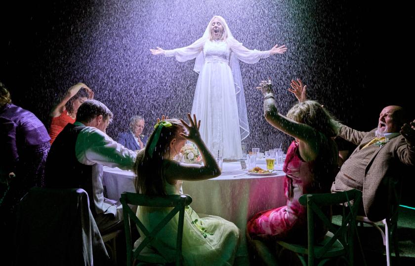 Spirit undampened: Sinead Matthews as Sylvia with the rest of the cast