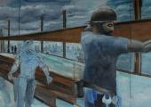 Marcus Robinson's painting 'Big Man in the Sky', depicting workers at the WTC site