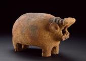 Hippopotamus: coarse red pottery, found in grave R134 at Hu, of Predynastic (c 3500-3000 BC)
