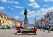 The statue of Smetana, born 200 years ago, presides over the main square of his native Litomyšl