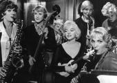 Tony Curtis on sax and Jack Lemmon on bass supporting Marilyn Monroe in the not quite all-girl band