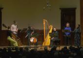 Elegiacally experimental: The Hermes Experiment (bassist Marianne Schofield, clarinettist Oliver Pashley, harpist Anne Denholm-Blair and soprano Héloïse Werner) alongside cellist Abel Selaocoe, and composer Struthi Rajasekar