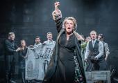 'They shall not pass!': Tracy-Ann Oberman as Shylock, with the company behind her