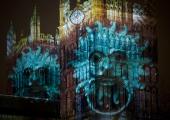 Crown of Light: Durham Cathedral's door knocker projected on its west towers as the centrepiece of LUMIERE
