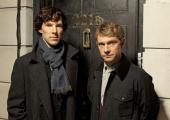Benedict Cumberbatch (left) and Martin Freeman as Holmes and Watson, at 221b Baker Street