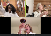Lounging in their bathrobes: Audra McDonald, Meryl Streep and Christine Baranski drink to Steve