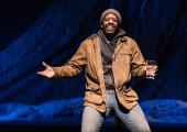 A rare moment of exuberance: Adrian Lester as Eddie