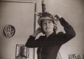 Eileen Agar wearing "Ceremonial Hat for Eating Bouillabaisse" 1936