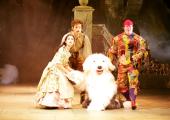 Ruth Milne as Beauty, Andrew Rothney as Martin, Malcolm Shields as Billy the Dog and Mark McDonnell as Dunt the Goblin in 'Beauty and the Beast'