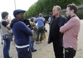 Director Bharat Nalluri and Peter Firth shooting 'Spooks: The Greater Good' by the Thames