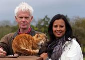 Dr John Bradshaw, Liz Bonnin and a ginger farm cat