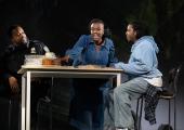 A vibrant, poignant Last Supper: Kenneth Kellogg as The Father, Nadine Benjamin as The Mother and Zwakela Tshbalala as The Son in Act Two of 'Blue'