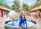 Yes, she's climbing out of a fountain in a shopping mall
