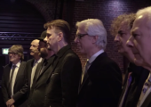 King Crimson (from l to r): Mel Collins, Tony Levin, Jeremy Stacey, Gavin Harrison, the late Bill Rieflin, Jakko Jakszyk, Robert Fripp. (Not in photo: Pat Mastelotto)
