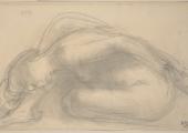 'Lithe nude models, in various uninhibited acrobatic positions, are scrutinised in rapid pencil sketches': Rodin's 'Seated Nude Folding Forward'