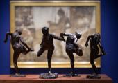 Degas, Bronze Dancers, against Nude Woman Drying Herself, 1885