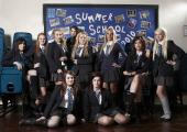 Education as entertainment: Year 11 pupils from Passmores Secondary School. Or is it St Trinian's?