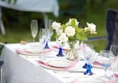 Roses on a Glyndebourne picnic table ready for the traditional long interval