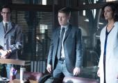 'Gotham': Ben McKenzie (centre) as Jim Gordon, with Edward Nygma (Cory Michael Smith) and Dr Leslie Thompkins (Morena Baccarin)
