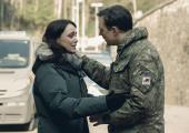 Not many jokes: Keeley Hawes and David Morrissey as Gemma and Sam Webster