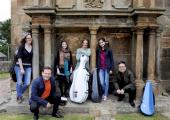 Schoenberg six: young players from the East Neuk Festival Retreat with mentor/performer Krzysztof Chorzelski (second from left) outside Kilrenny Church