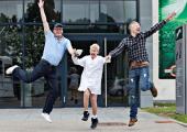 Jumping for joy in ‘Klown’. From left: Frank (Frank Hvam), Bo (Marcuz Jess Petersen) and Casper (Casper Christensen)