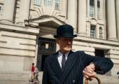 Seizing the moment: Rodney Williams (Bill Nighy) outside County Hall