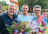 Winner David Atherton with judges Paul Hollywood and Prue Leith