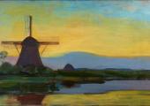 Piet Mondrian, Oostzijdse Mill with Extended Blue, Yellow and Purple Sky, 1907-8