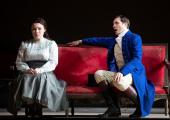 Tatyana (Natalya Romaniw) listens to the painful sermon of aloof Onegin (Samuel Dale Johnson)