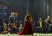 First love, last rites: Onegin (Gunter Papendell) confronts the married Tatyana (Asmik Grigorian) and
