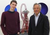 Alastair Sooke and Anish Kapoor, with a model of the ArcelorMittal Orbit