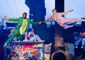 Fly-away fun: John Pfumojena as Peter Pan with Daisy Maywood as Wendy