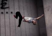 Parkour, or freerunning, performer wearing Anna Skodbo's Phannatiq clothing