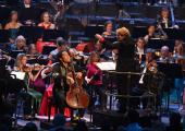 Sheku Kanneh-Mason with Marin Alsop and the BBC Symphony Orchestra at the 2023 Last Night of the Proms. Kanneh-Mason appears this year with brother Braimah and the Fantasia Orchestra in Proms 20 and 22