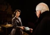 Dilys (Rhiannon Neads) meets note-taking rationalist Pitter (David Whitworth)