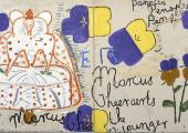 'Queen with Pansies (Dots)', 2016 by Rose Wylie