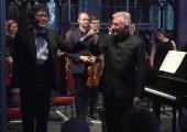 Martin James Bartlett, David Parry and the Southrepps Sinfonia led by Benjamin Baker after the performance of Bach's D minor Concerto