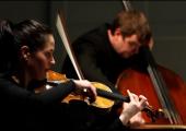 Violinist Siún Milne and double-bassist Nikita Naumov, a joy to watch as well as hear