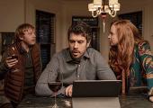 Don't panic: Rupert Grint, Tony Kebbell and Lauren Ambrose try to keep it together
