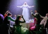 Spirit undampened: Sinead Matthews as Sylvia with the rest of the cast