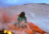 Judy Chicago, Immolation from Women and Smoke, 1972 Fireworks performance Performed by Faith Wilding in the California Desert