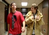 Owen Williams (left) and Matt Johnson in a scene from their home movie about bullying