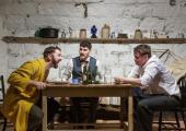 Oliver Flitcroft as Buck Mulligan, Dan Mahon as Haines nd Darragh Shannon as Stephen, in situ for the opening chapter of Joyce's 'Ulysses'
